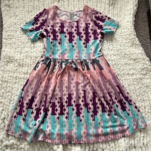 LuLaRoe Women’s Dress with Purple, Pink, and Teal Pattern